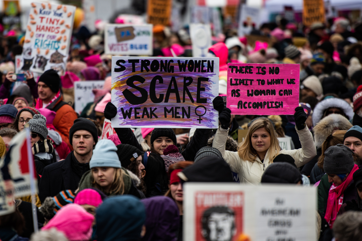 Women's March participants gather at Freedom Plaza during the fourth annual Women's March. Days before the holiday honoring his father, Martin Luther King III spoke, along with his wife, Arndrea. MUST CREDIT: Washington Post photo by Salwan Georges