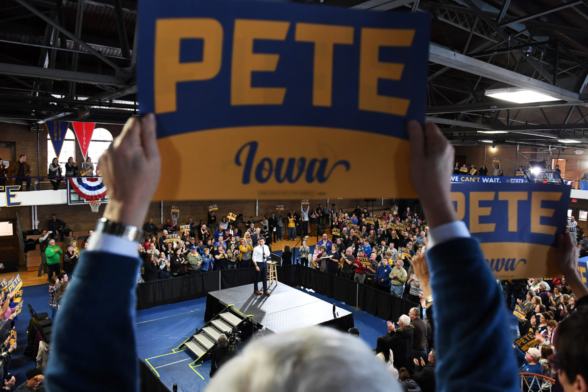 Former South Bend, IN mayor Pete Buttigieg appears at an event at Loras College Fieldhouse on Saturday in Dubuque, Iowa. MUST CREDIT: Washington Post photo by Matt McClain