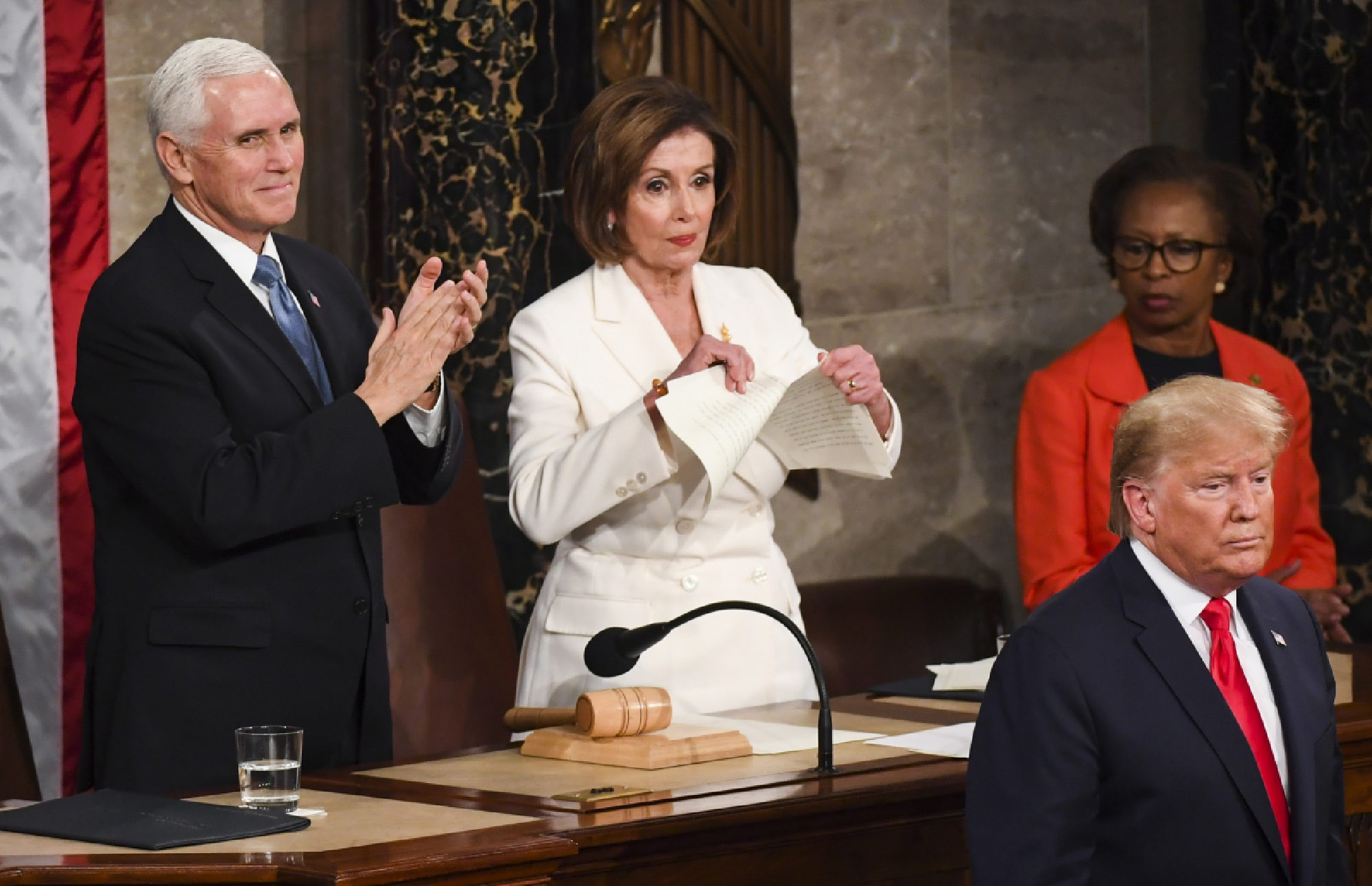 House Speaker Nancy Pelosi, D-Calif., tears up her advance copy of President Donald Trump's State of the Union address on Tuesday, Feb. 4, 2020. MUST CREDIT: Washington Post photo by Toni L. Sandys