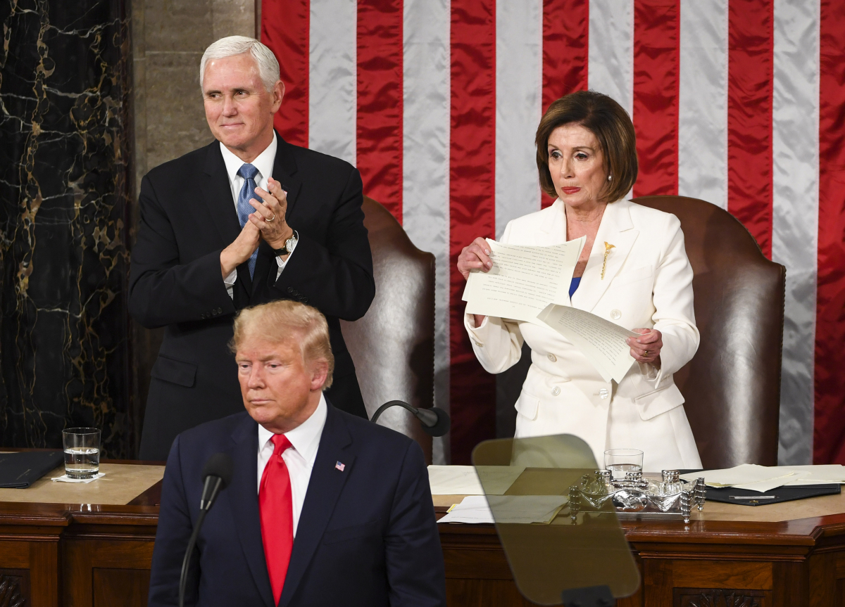 House Speaker Nancy Pelosi, D-Calif., rips tears up her advanced copy of President Donald Trump's State of the Union address Tuesday, Feb. 4, 2020. MUST CREDIT: Washington Post photo by Jonathan Newton