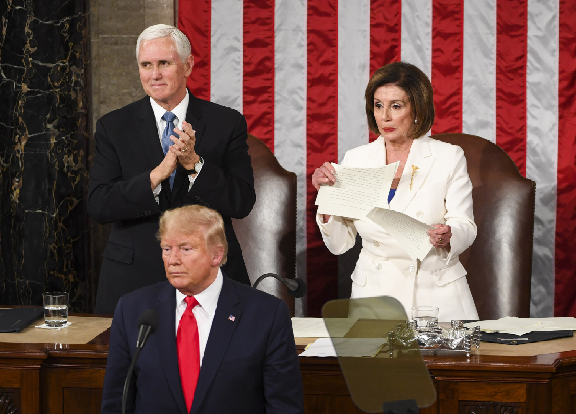 House Speaker Nancy Pelosi, D-Calif., rips tears up her advanced copy of President Donald Trump's State of the Union address Tuesday, Feb. 4, 2020. MUST CREDIT: Washington Post photo by Jonathan Newton