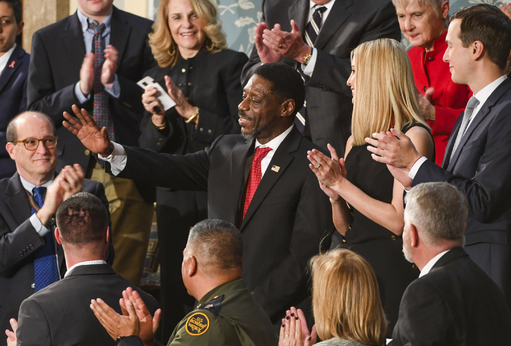 Tony Rankins, an Army veteran from Cincinnati, is recognized by President Donald Trump during the State of the Union address Tuesday, Feb. 4, 2020. MUST CREDIT: Washington Post photo by Jonathan Newton