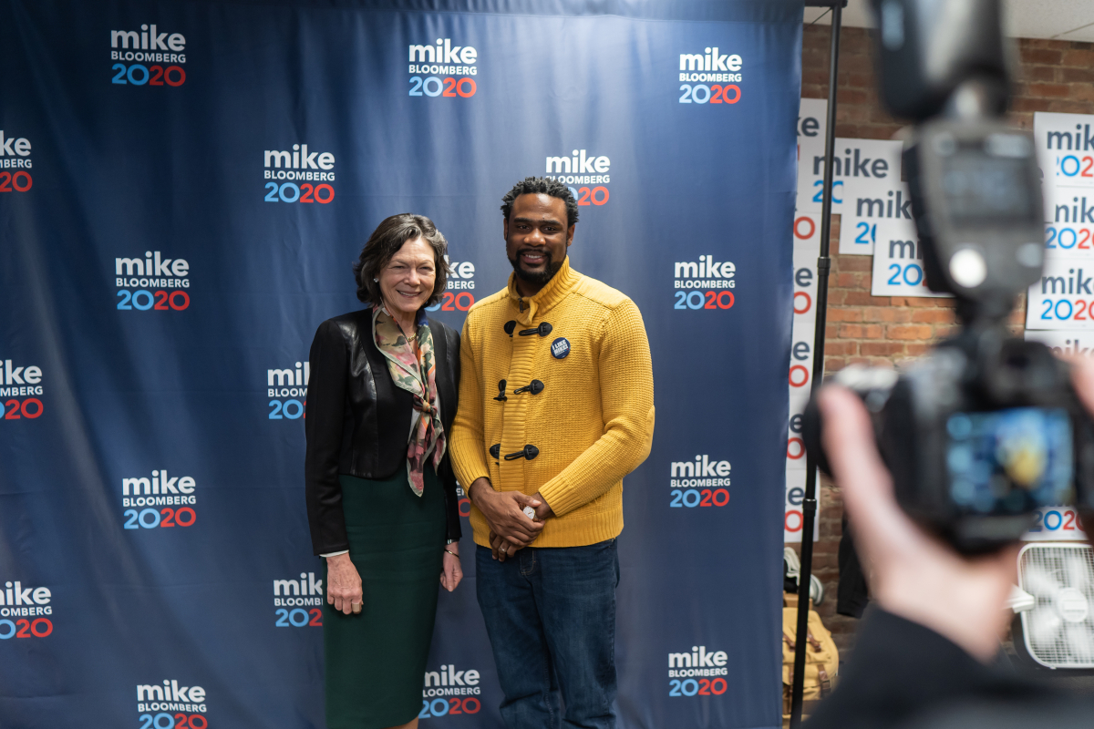 Diana Taylor poses with Rod Wright, a member of the Bloomberg campaign's staff in Nashville. MUST CREDIT: Photo for The Washington Post by Nathan Morgan