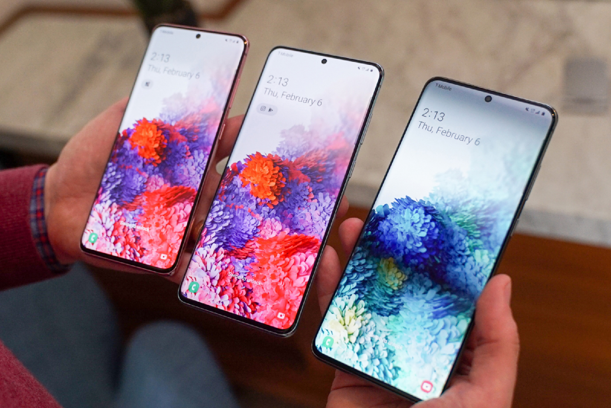 Samsung's Galaxy S20 lineup includes the $1,000 S20 with a 6.2-inch screen, left, the $1,200 S20+ with a 6.7-inch screen and the $1,400 S20 Ultra with a 6.9-inch screen - the largest ever on a Galaxy S phone. Washington Post photo by Jonathan Baran