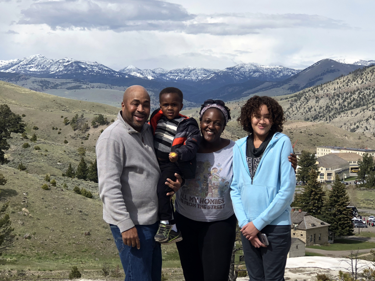 "I do not want my children operating in fear. I do not want them operating in a mind-set that all hope is lost," says Heather McTeer Toney, center with her family on a visit to Yellowstone National Park. MUST CREDIT: Family photo