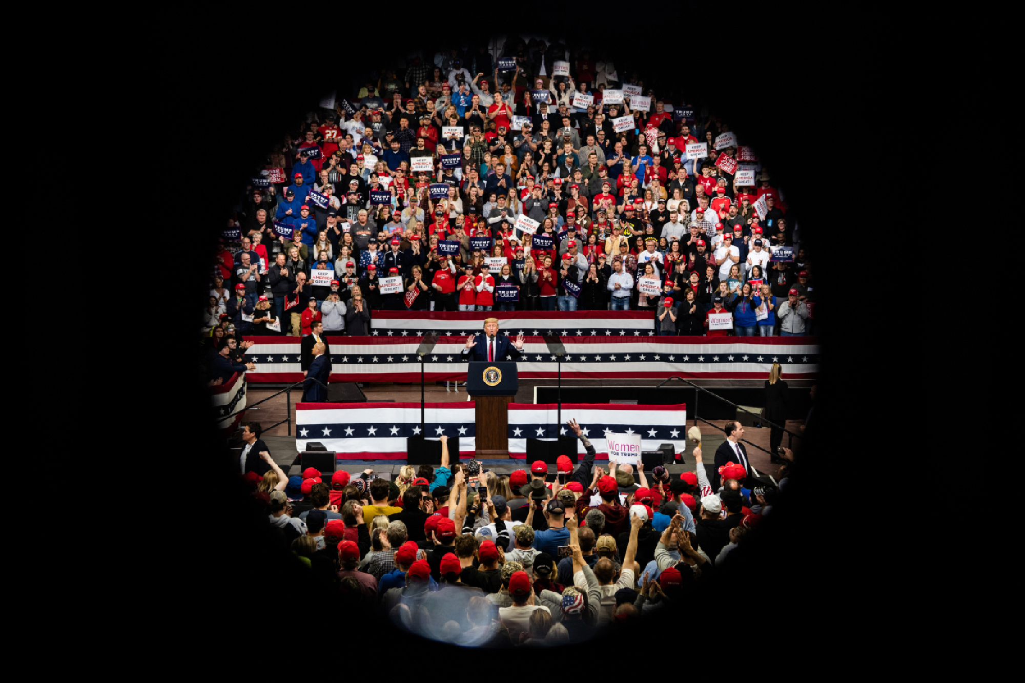 President Donald Trump speaks at a campaign rally at the Knapp Center in Des Moines, Iowa, on Thursday, Jan. 30, 2020. MUST CREDIT: Washington Post photo by Salwan Georges
