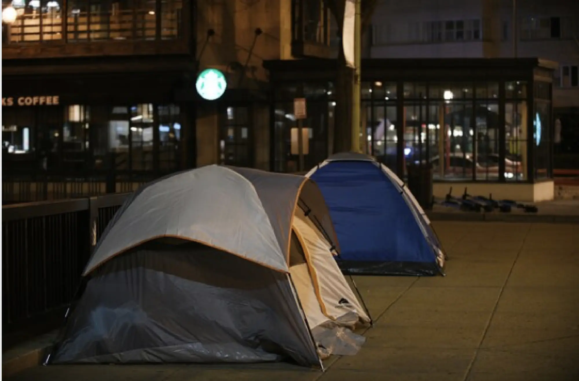 Tents of homeless men and women are set up in Washington, D.C.'s Dupont Circle area on March 16, 2020. MUST CREDIT: Photo for The Washington Post by Astrid Riecken