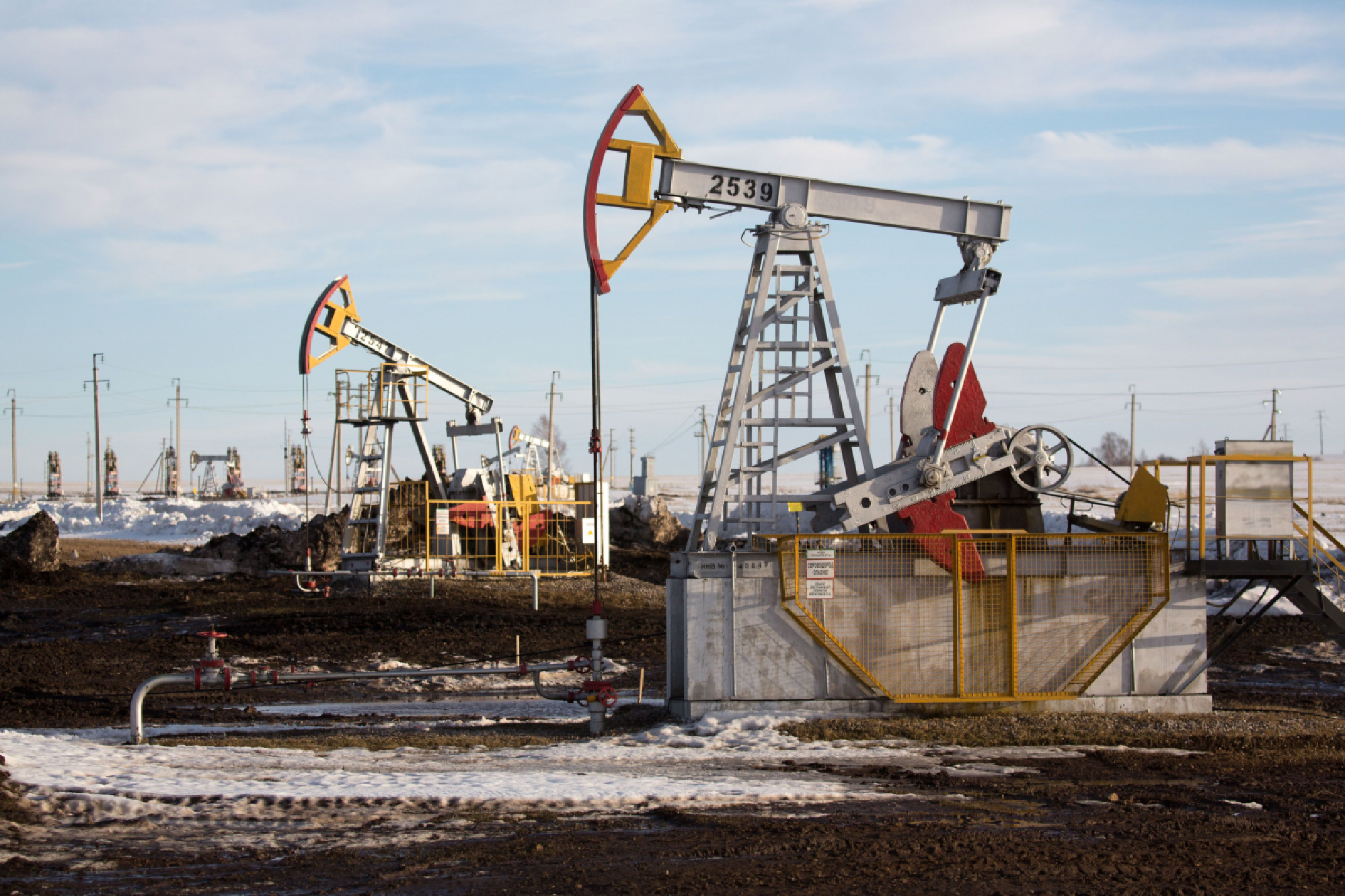 Oil pumping jacks,in an oilfield near Almetyevsk, Russia, on March 11, 2020. MUST CREDIT: Bloomberg photo by Andrey Rudakov.