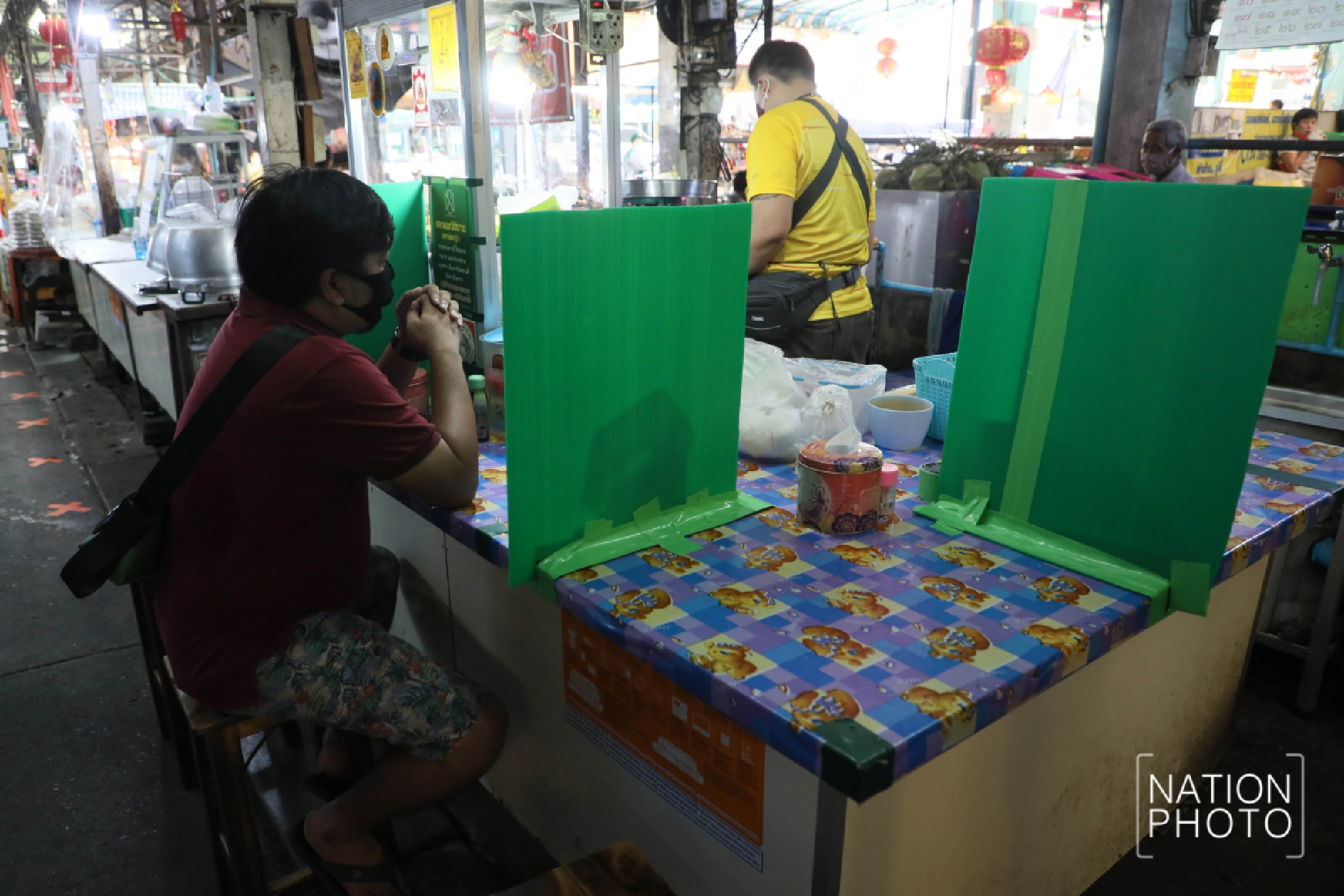 Cafe seats get plastic sheets