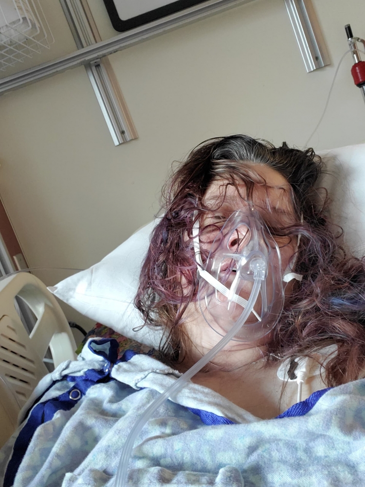 Darlene Krawetz is pictured in the hospital in April with covid-19 symptoms. MUST CREDIT: Photo courtesy of family