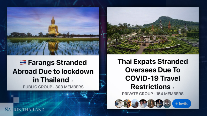 Foreign nationals married to Thais have created two Facebook groups – Thai Expats Stranded Overseas due to Covid-19 Travel Restrictions and Farangs Stranded Abroad due to Lockdown in Thailand – to share information as part of their efforts to reunite families. 