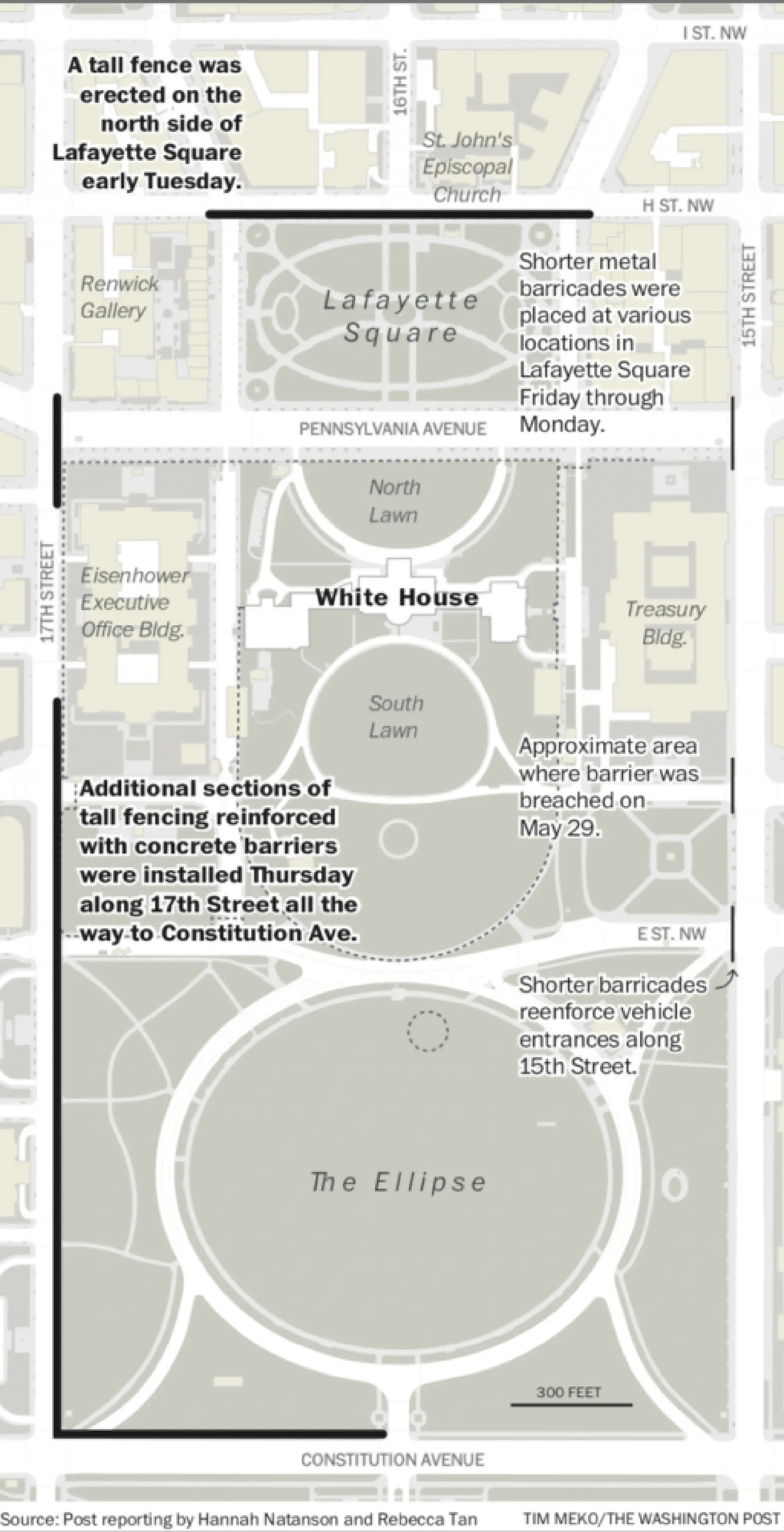 Map of new fencing installed around the white house Photo by: Tim Meko — The Washington Post