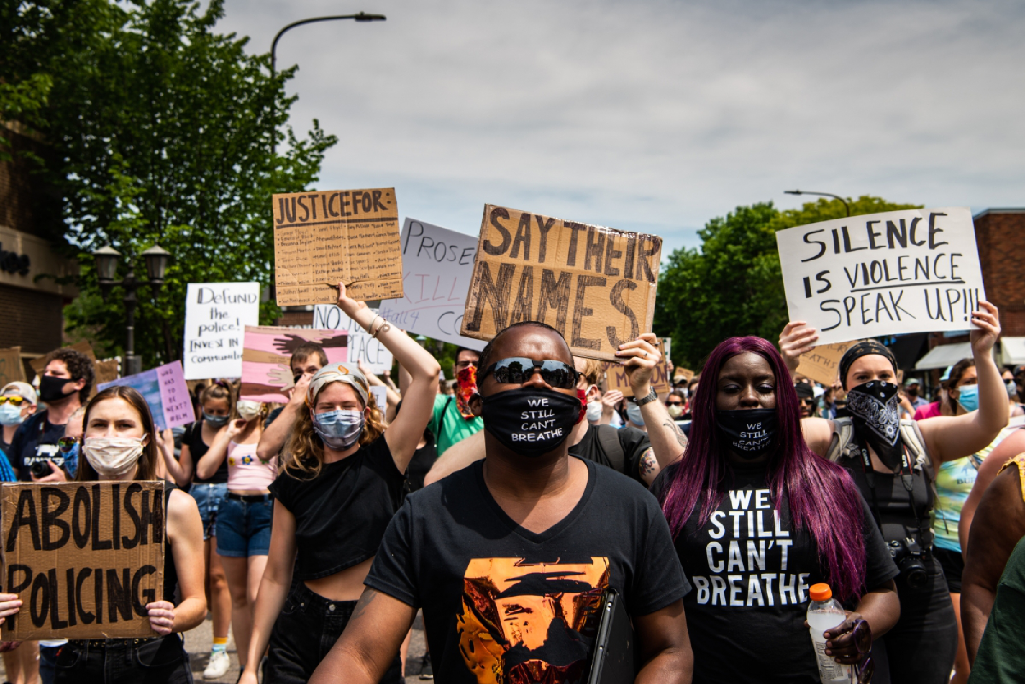 Demonstrators march near the Governor's Residence on Saturday in St. Paul, Minn., to protest in the wake of George Floyd's death. MUST CREDIT: Washington Post photo by Salwan Georges