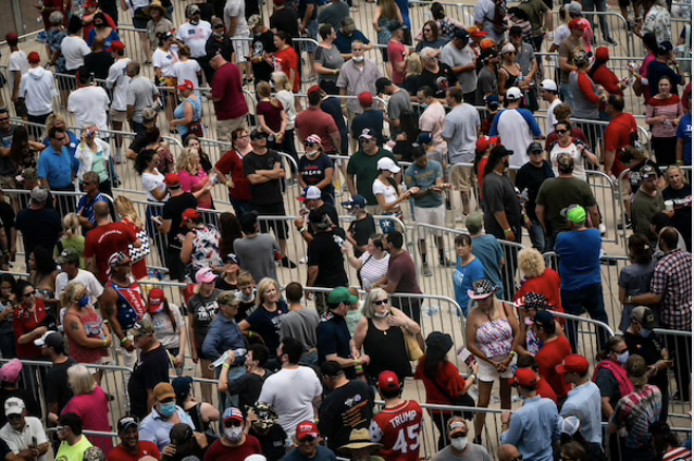 Supporters wait in lines before President Trump arrives for a rally at the BOK Center on Saturday. MUST CREDIT: Washington Post photo by Jabin Botsford