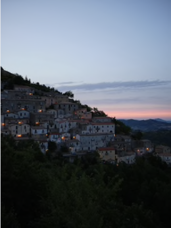 A sunset view of San Fele, Basilicata, Italy. MUST CREDIT: Photo by Federica Valabrega for The Washington Post.