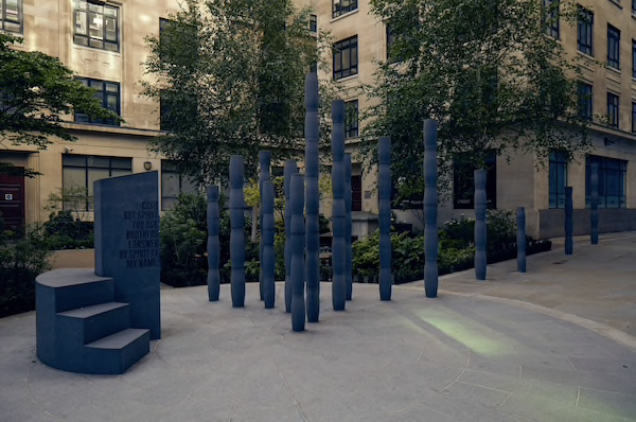 The "Gilt of Cain" monument by Michael Visocchi and Lemn Sissay, commemorating the abolition of the transatlantic slave trade stands in the City of London on June 23, 2020. MUST CREDIT: Bloomberg photo by Olivia Harris.