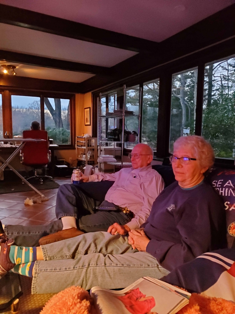 W.J. and Betty Scott watch television during their stay with their daughter Darcy Scott at her Churchton, Md., home during the pandemic. Now back home in Kerrville, Texas, they are getting haircuts and going to aqua aerobics. MUST CREDIT: Darcy Scott