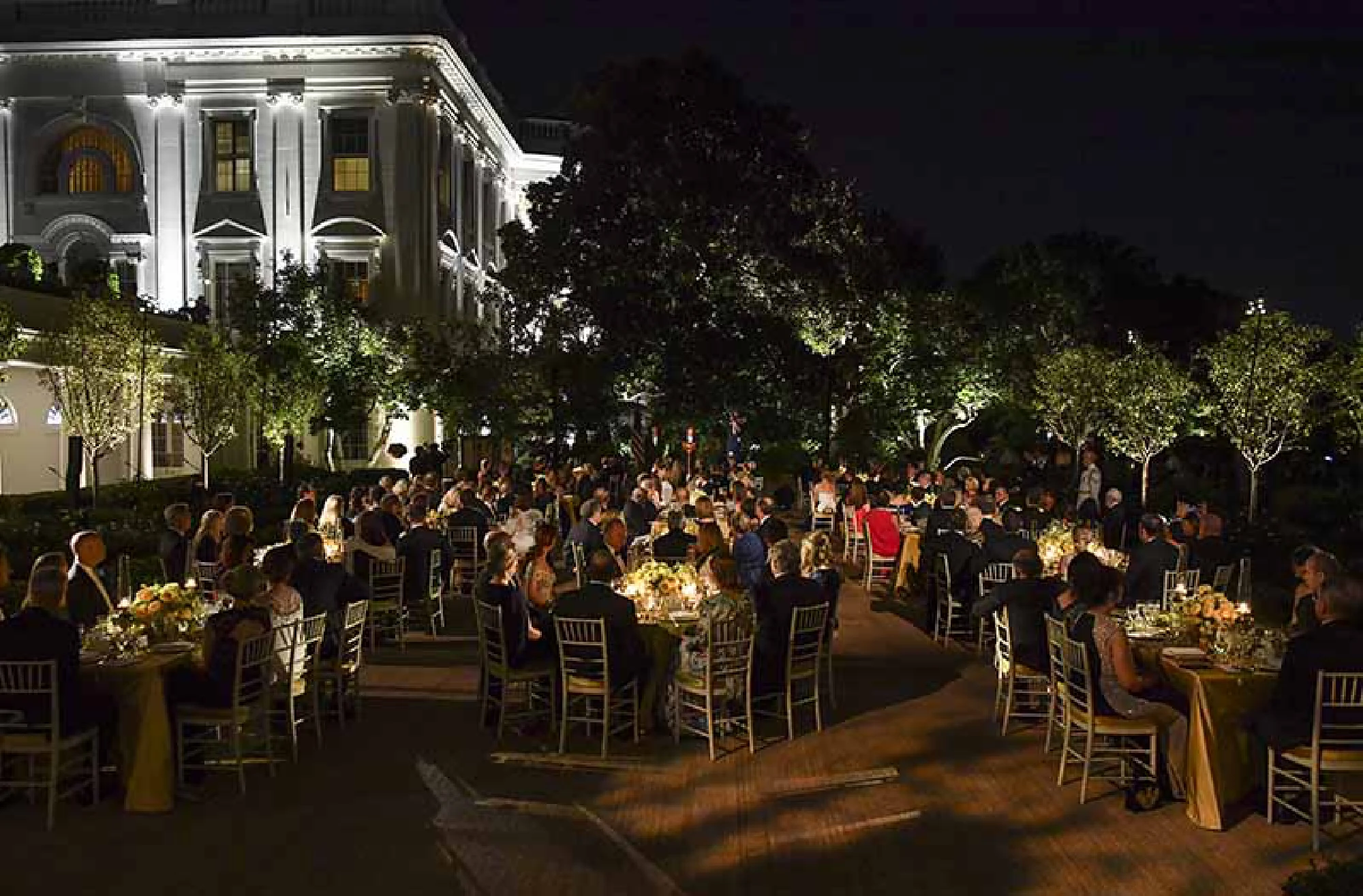 WASHINGTON, DC - SEPTEMBER 20: A scene in the Rose Garden as President Donald Trump and First Lady Melania Trump host Australian Prime Minister Scott Morrison and his wife Jenny Morrison for a State Dinner at The White House on September 20, 2019 in Washington, D.C. (Photo by Ricky Carioti/The Washington Post)