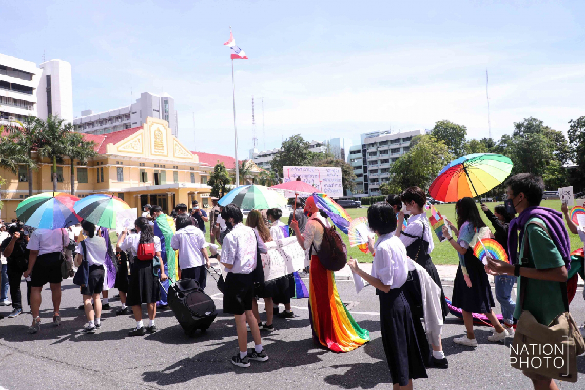 Flashes of rainbow colours as students call for equality