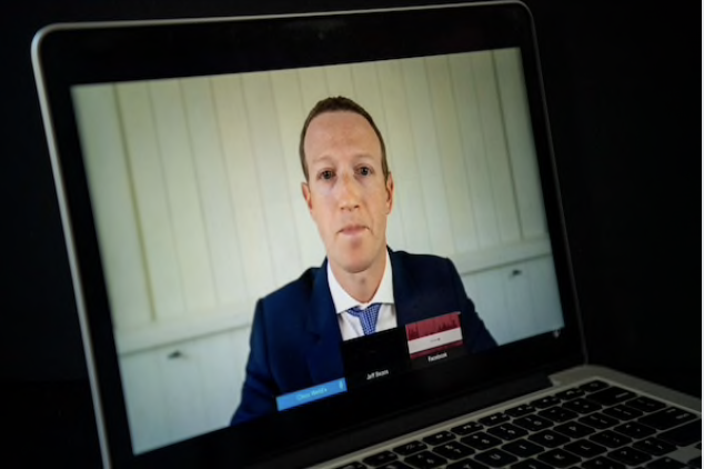 Facebook CEO Mark Zuckerberg testifies remotely before the House Judiciary Committee on Wednesday, July 29, 2020. MUST CREDIT: Washington Post photo by Carolyn Van Houten
