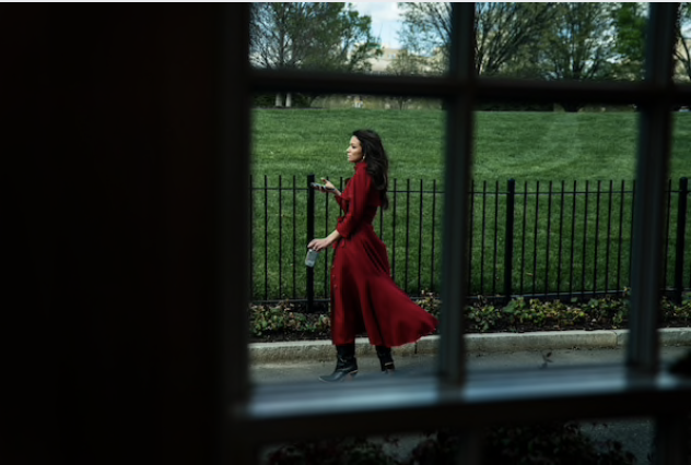 Chanel Rion, chief White House correspondent for One America News, waits ahead of a coronavirus briefing at the White House on April 2. MUST CREDIT: Washington Post photo by Jabin Botsford