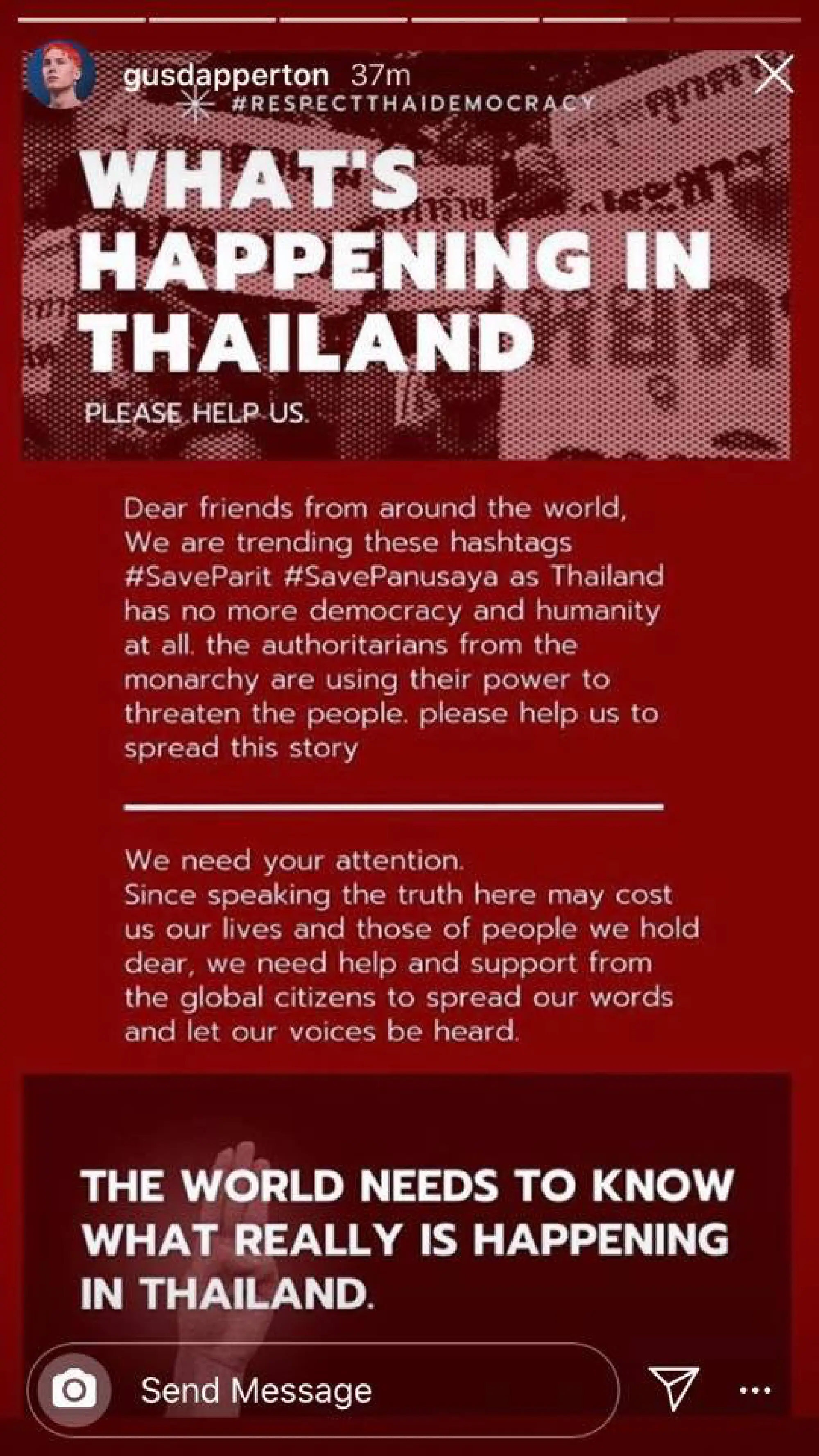 International artists support Thai protesters via Instagram