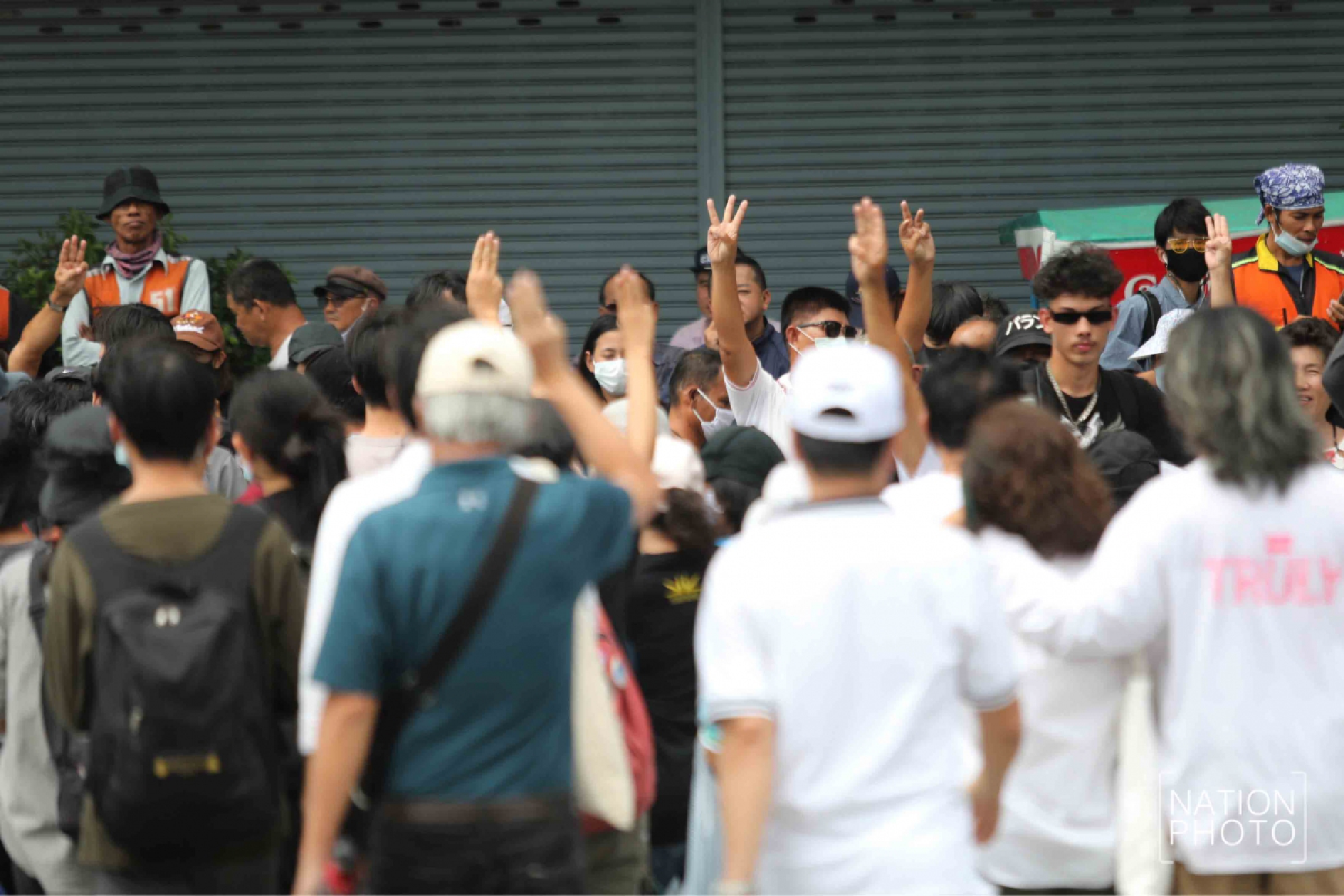 A huge crowd of student-led protesters are closing the roads around Democracy Monument in Bangkok