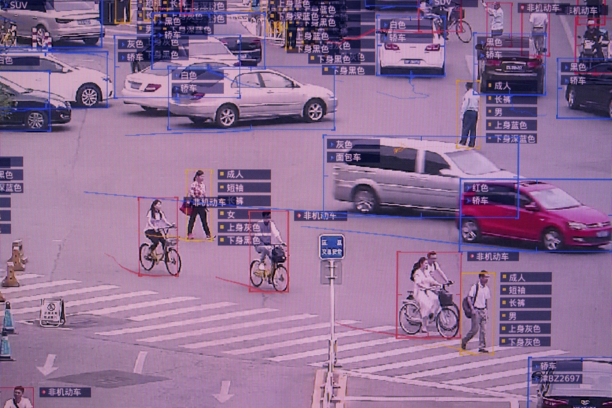 A screen shows a demonstration of SenseTime's SenseVideo pedestrian and vehicle recognition system in Beijing in 2018. MUST CREDIT: Bloomberg photo by Gilles Sabrie