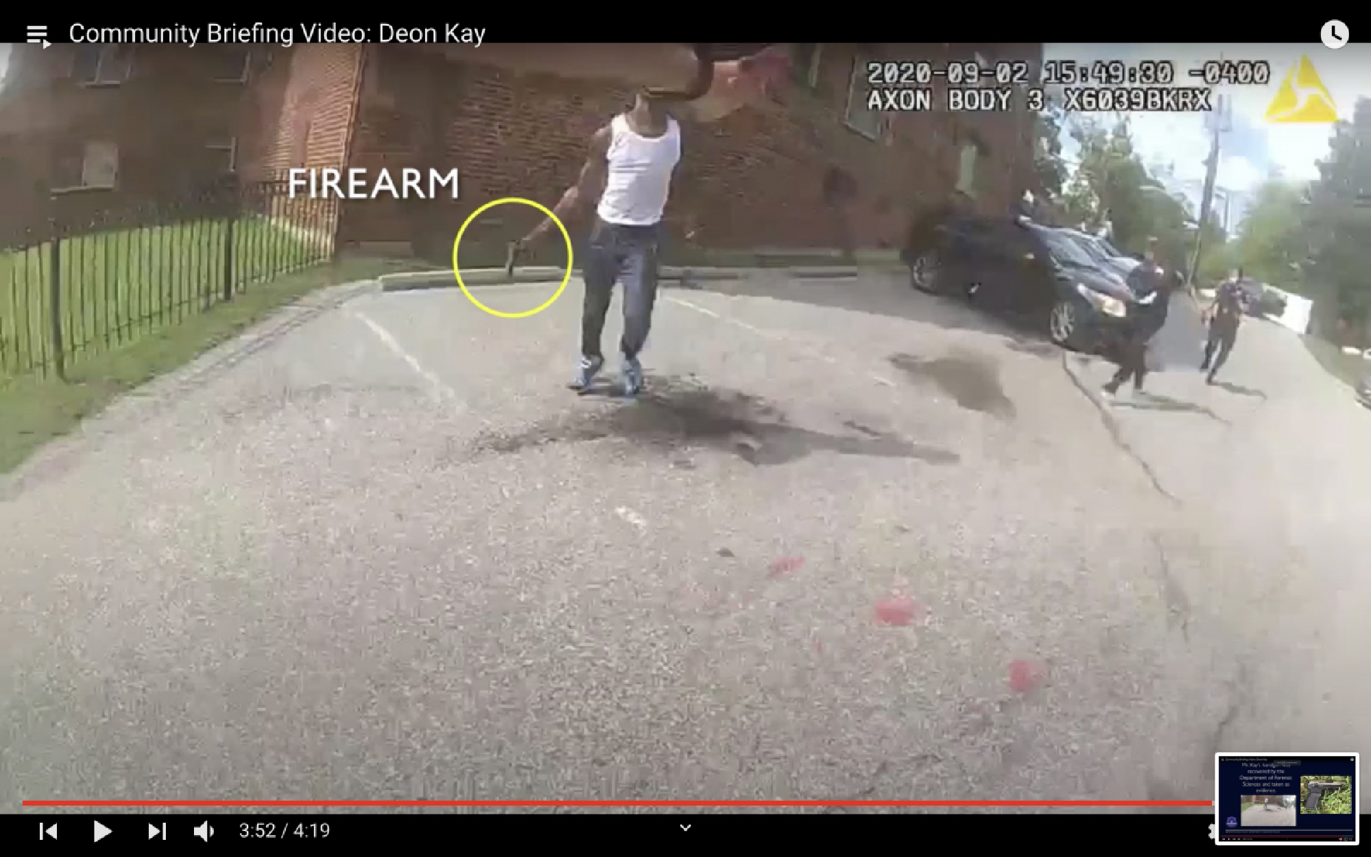 A video still from District of Columbia Officer Alexander Alvarez's body-worn camera shows a confrontation that led Alvarez to fatally shoot Deon Kay on Wednesday, Sept. 2, 2020. MUST CREDIT: Photo by District of Columbia Metropolitan Police Department