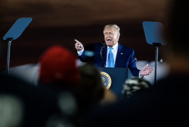President Donald Trump speaks during campaign event at Arnold Palmer Regional Airport on Thursday, Sept 3, in Latrobe, Pa. CREDIT: Washington Post photo by Jabin Botsford