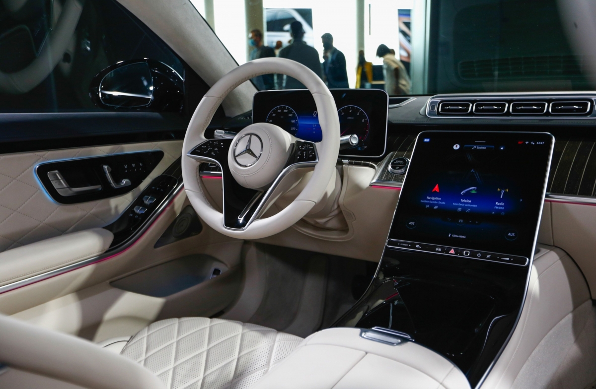 A touch screen control panel sits on the dashboard beside the steering wheel of a Mercedes S500 automobile. MUST CREDIT: Bloomberg photo by Michaela Handrek-Rehle