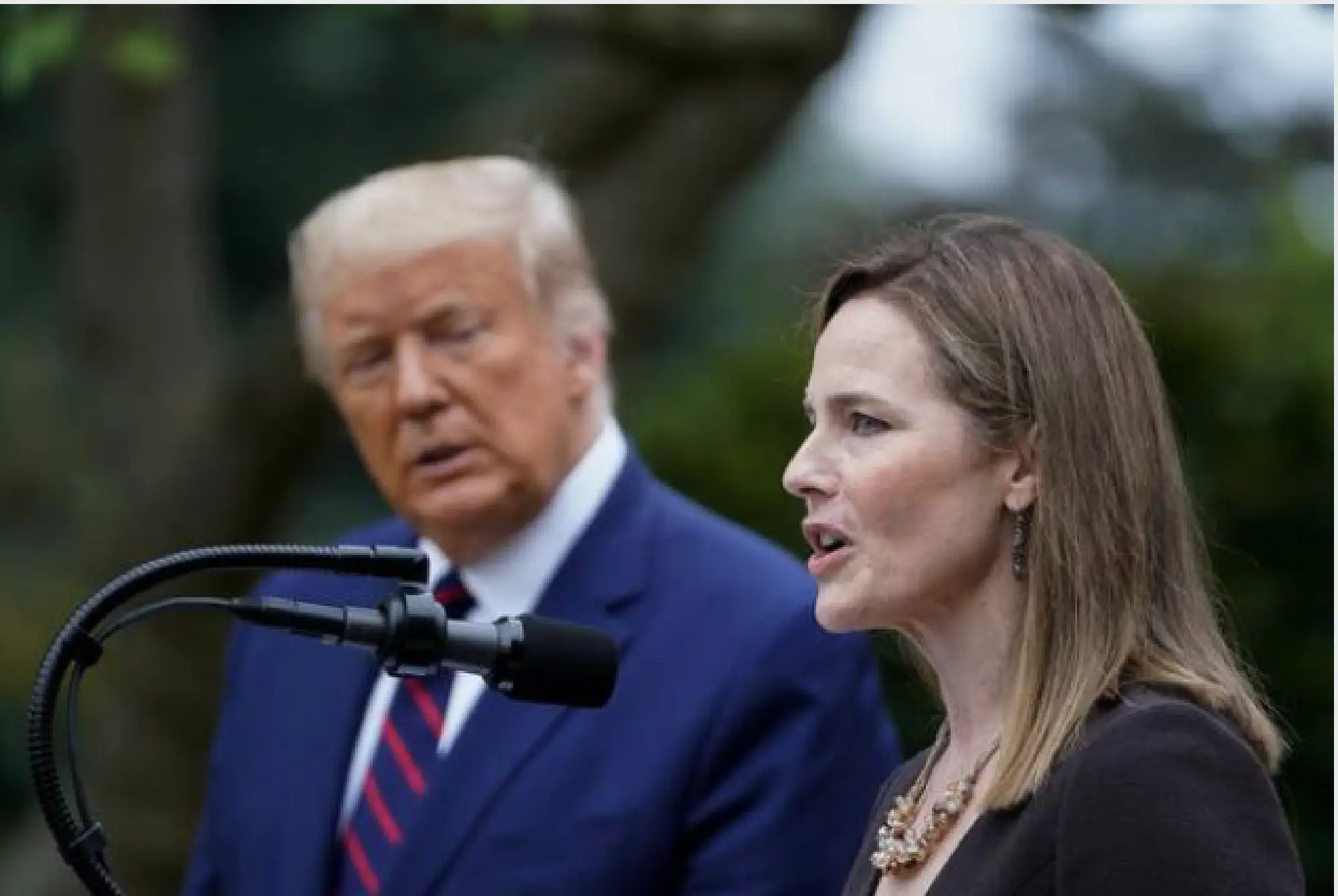 Judge Amy Coney Barrett speaks after being nominated to the Supreme Court by President Trump on Saturday night at the White House. CREDIT: Washington Post photo by Jabin Botsford