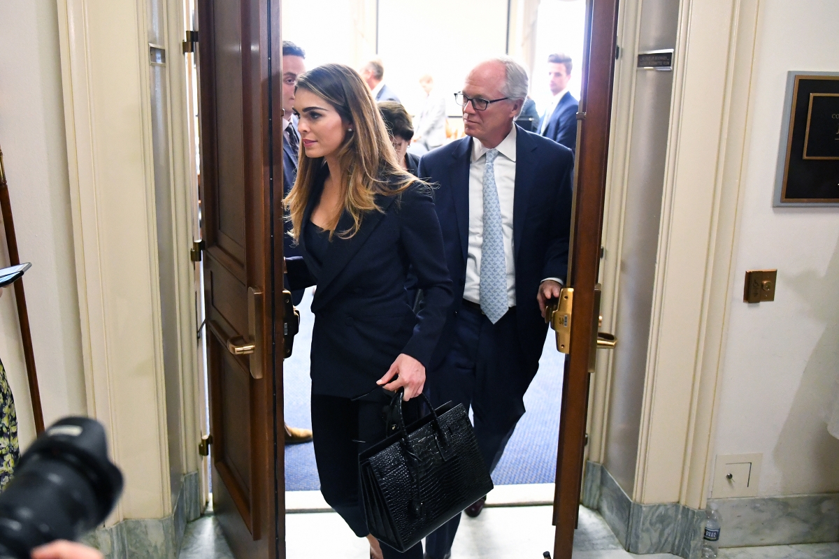 Hope Hicks leaves a hearing room after testifying before a House committee in June 2019. MUST CREDIT: Washington Post photo by Katherine Frey