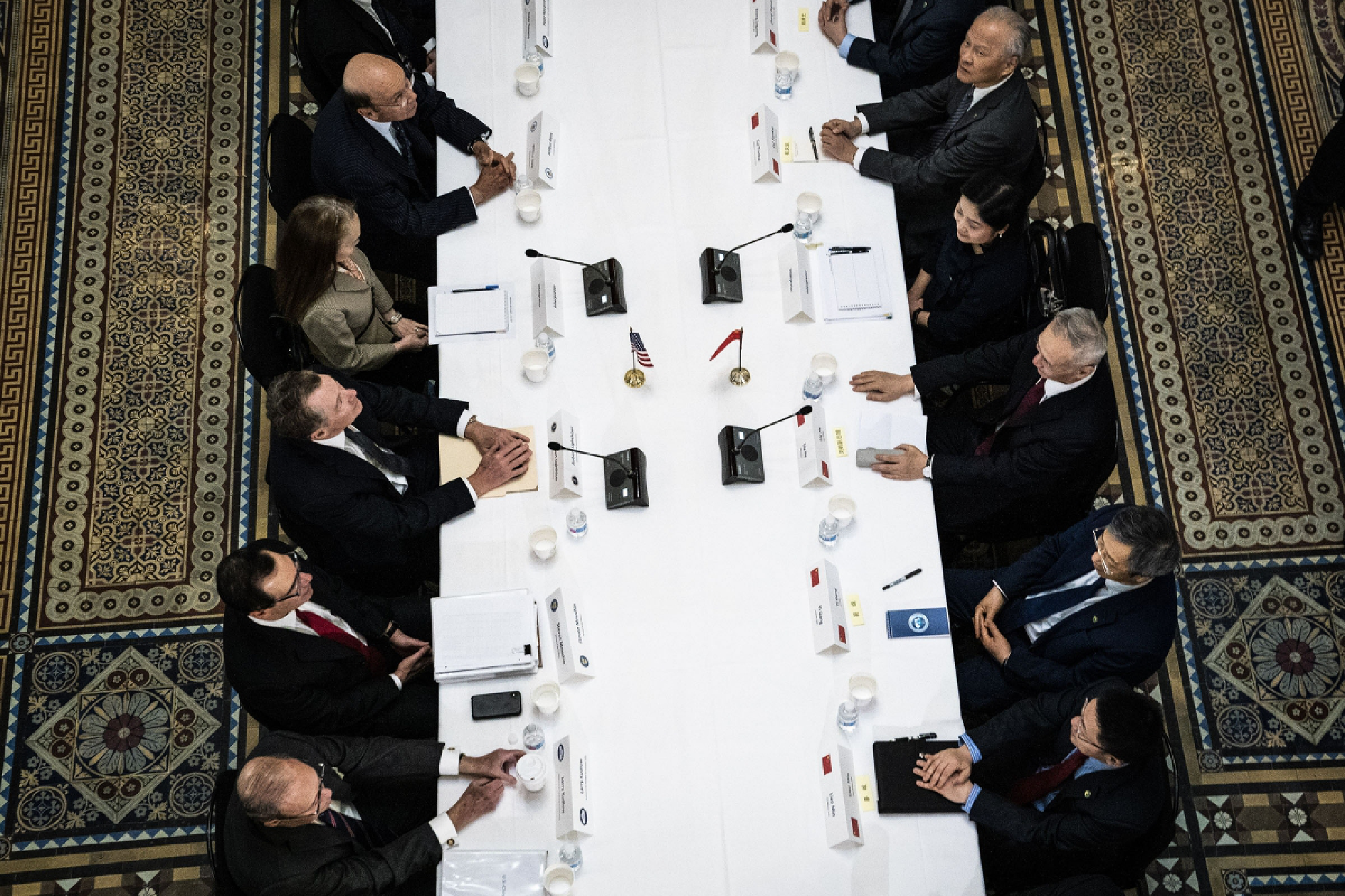 U.S. Trade Representative Robert Lighthizer and Chinese Vice Premier Liu He, along with their respective delegations, participate in U.S.-China trade talks in Washington on Feb. 21, 2019. MUST CREDIT: Washington Post photo by Jabin Botsford