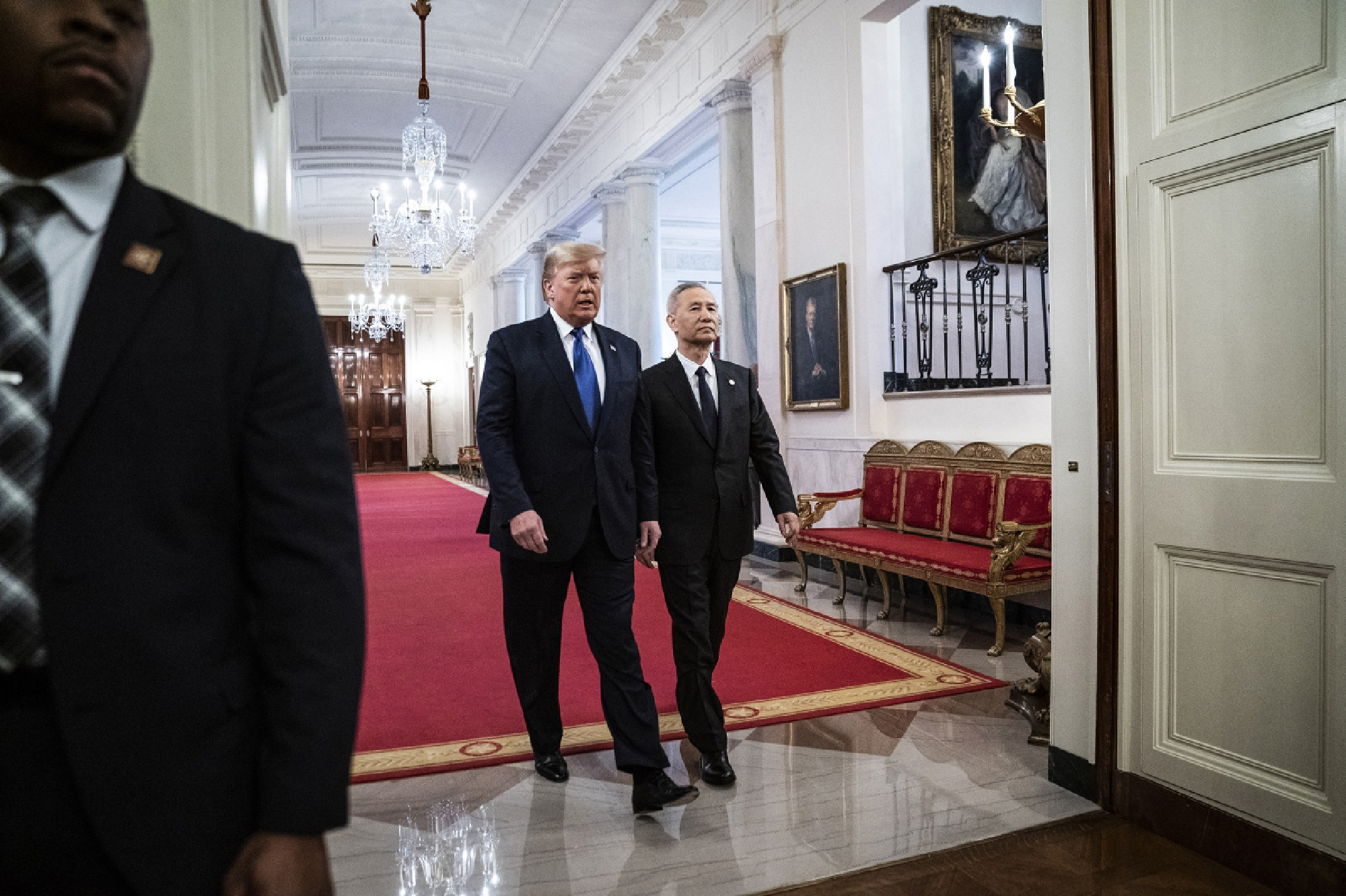 President Donald Trump arrives with Chinese Vice Premier Liu He to sign a trade agreement at the White House on Jan. 15, 2020. MUST CREDIT: Washington Post photo by Jabin Botsford