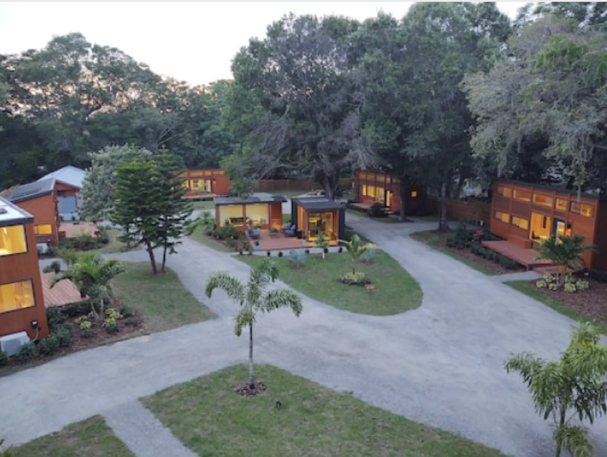 Community sheds are in the middle and tiny homes are on the outside of the circle at Tampa Bay Village. The sheds can be used by anyone in the one-acre village. MUST CREDIT: David Peterson.