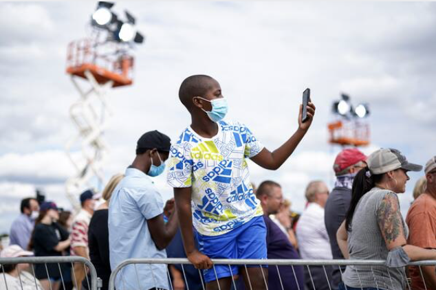 A supporter of President Donald J. Trump attends a campaign event on, Oct. 15 in Greenville, N.C. MUST CREDIT: Washington Post photo by Jabin Botsford