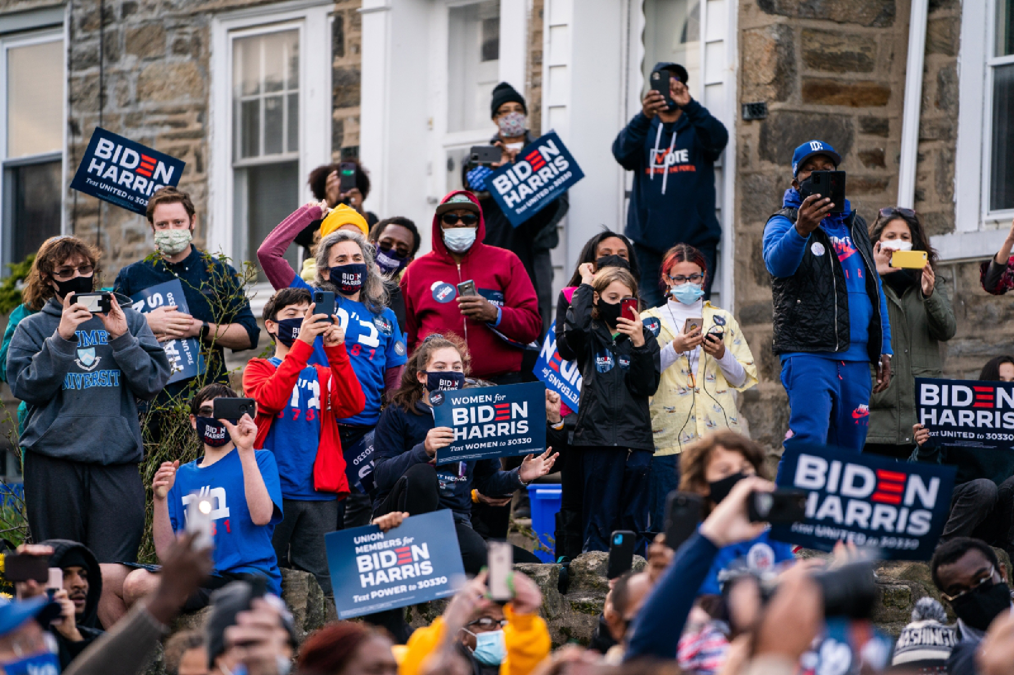 Supporters listen to former vice president Joe Biden at a campaign stop in the West Oak Lane neighborhood of Philadelphia on Tuesday, Nov., 3, 2020. MUST CREDIT: Washington Post photo by Demetrius Freeman