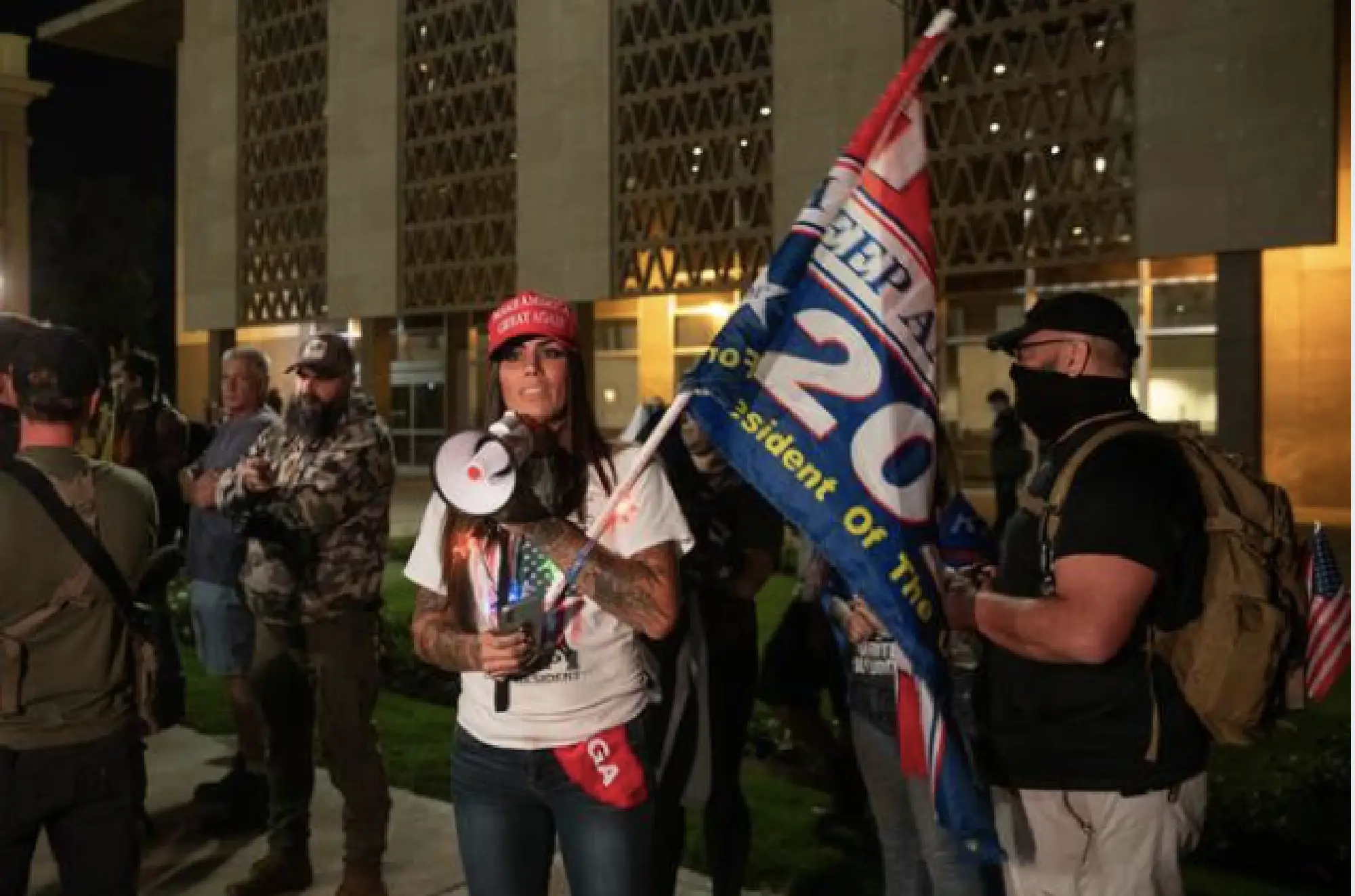 A far right protester is seen at the Arizona Capitol in Phoenix, Ariz, on Nov. 4, 2020. MUST CREDIT: Photo for The Washington Post by Caitlin O'Hara