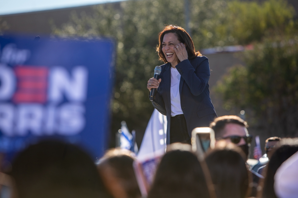 Sen. Kamala Harris, D-Calif., makes a campaign stop at the University of Texas Rio Grande Valley in Edinburg on Oct. 30. Photo for The Washington Post by (Julia Robinson.