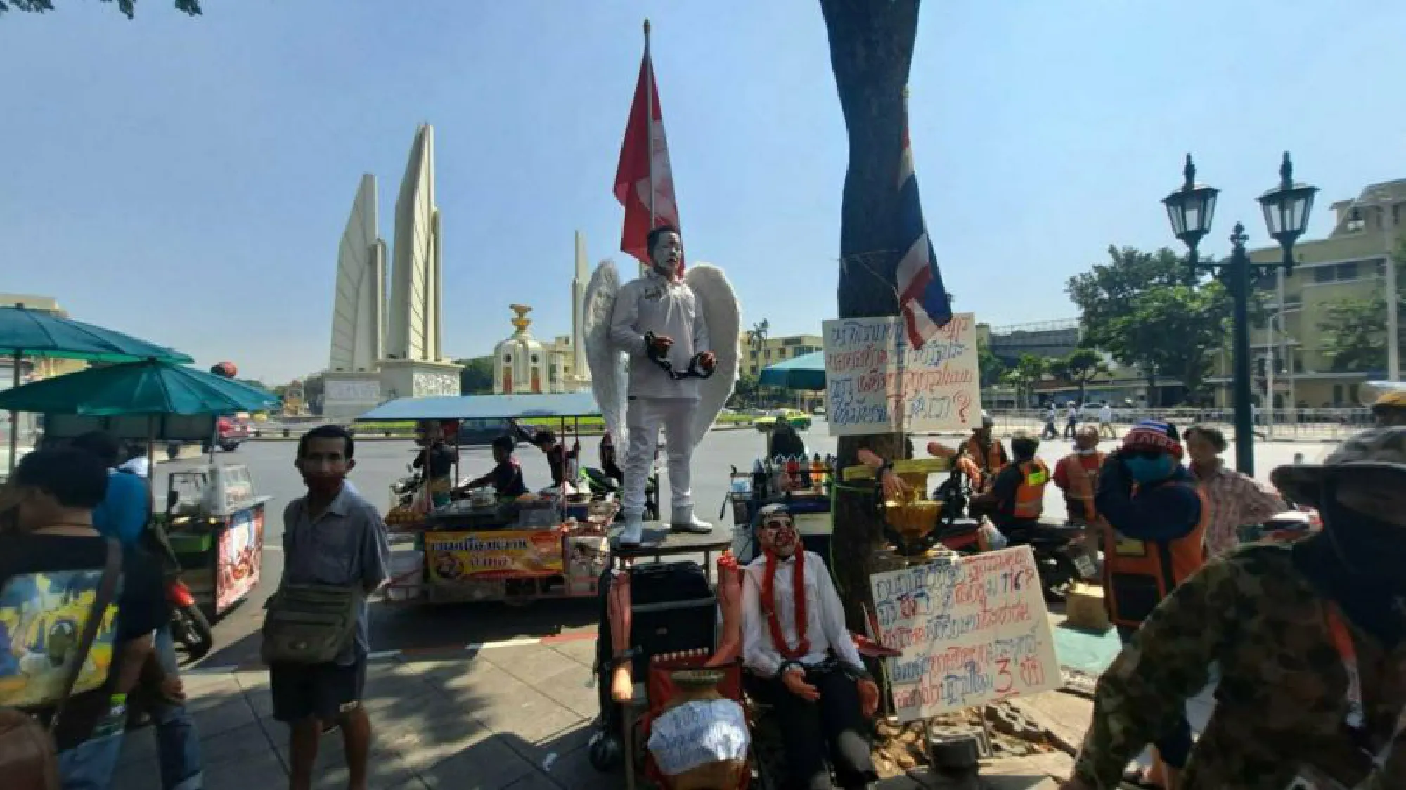 Water cannon trucks parked near site of 'Mob Fest' event in Bangkok today