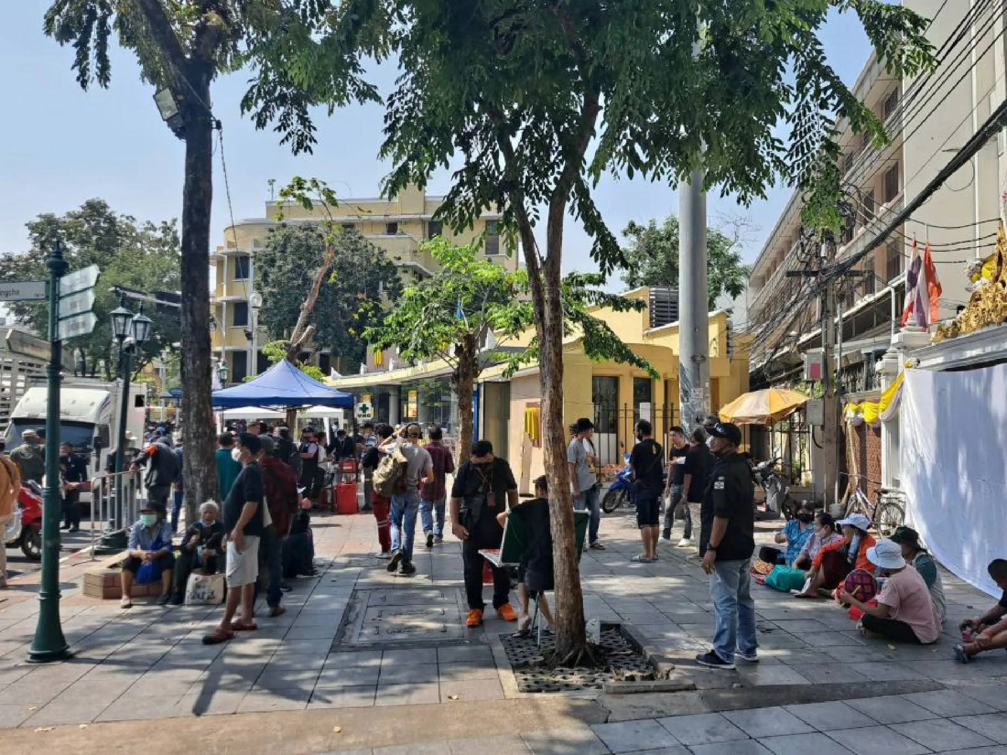 Water cannon trucks parked near site of 'Mob Fest' event in Bangkok today