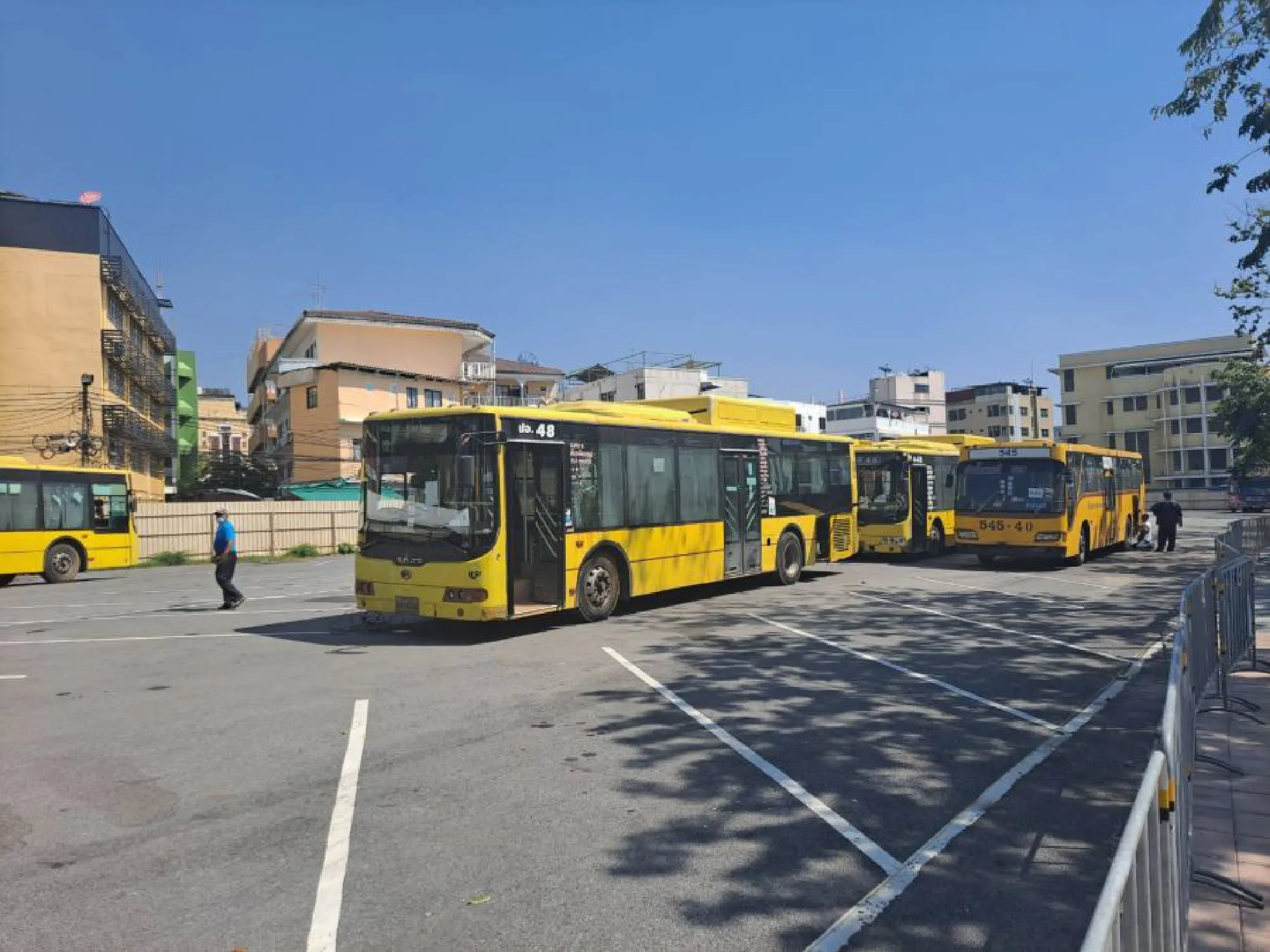 Water cannon trucks parked near site of 'Mob Fest' event in Bangkok today
