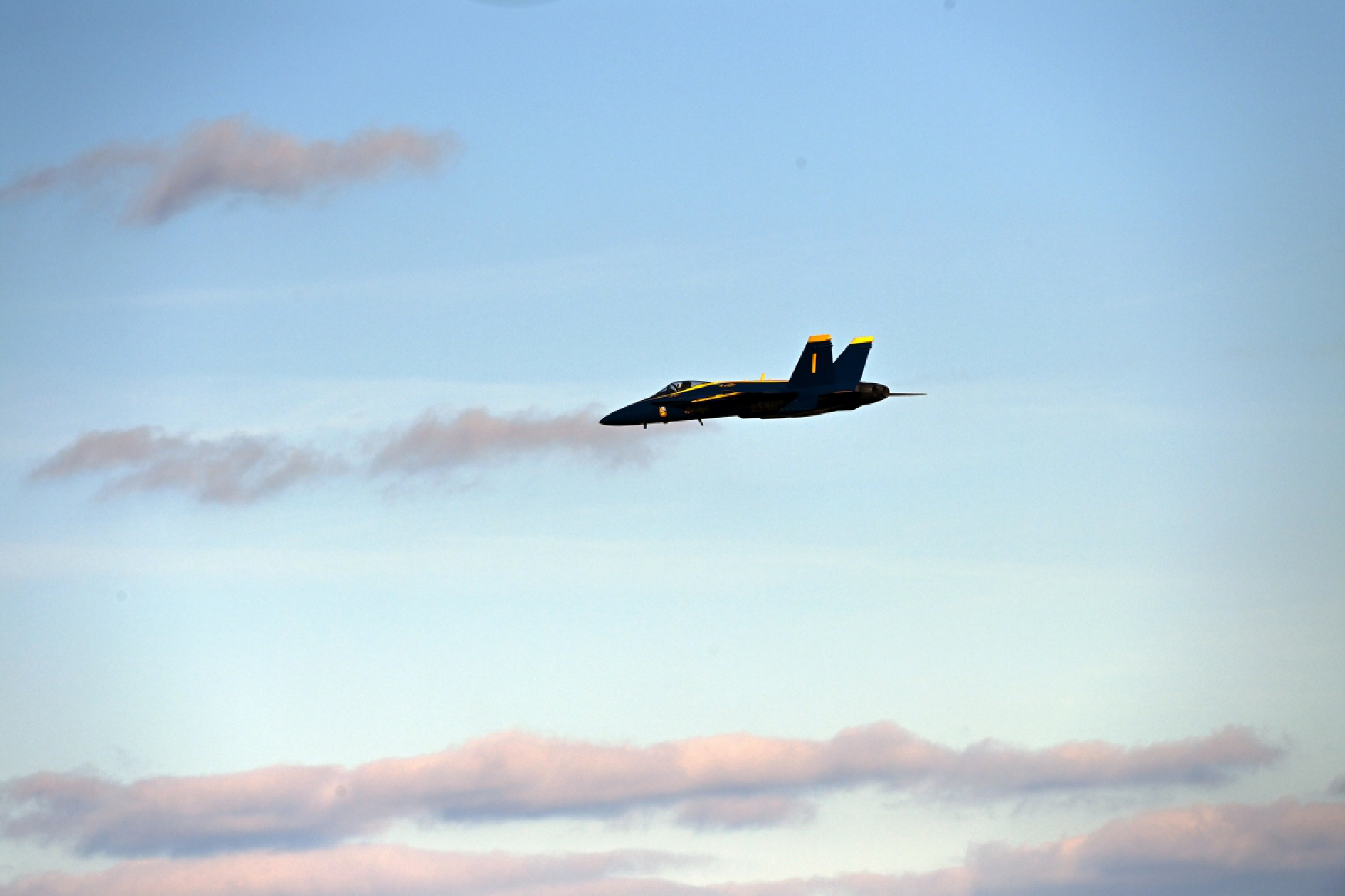 A F/A-18 Hornet jet used by the United States Navy Blue Angels flies near the National Air and Space Museum's Steven F. Udvar-Hazy Center on Wednesday, Nov. 18, 2020, in Chantilly, Va. Washington Post photo by Matt McClain.