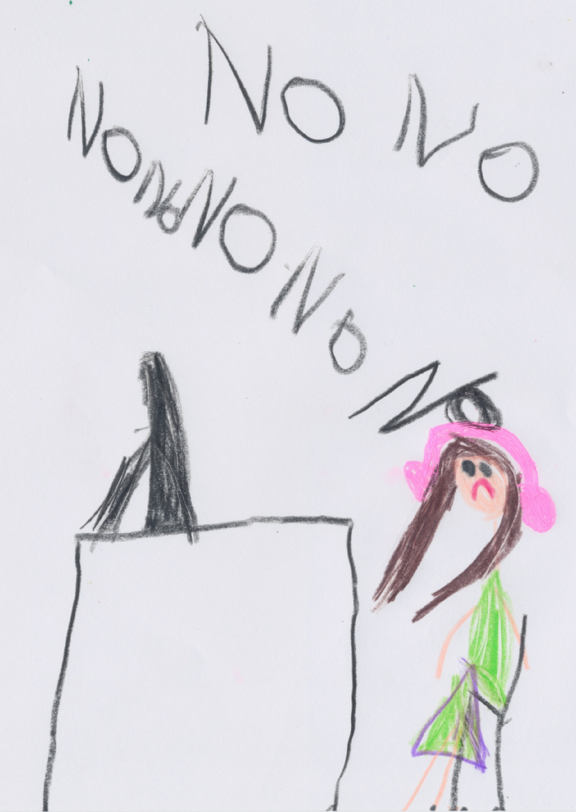Annabelle Lisberg, 5, who attends kindergarten in Montclair, N.J., drew this picture to represent her feelings about online learning. MUST CREDIT: Courtesy of Annabelle Lisberg