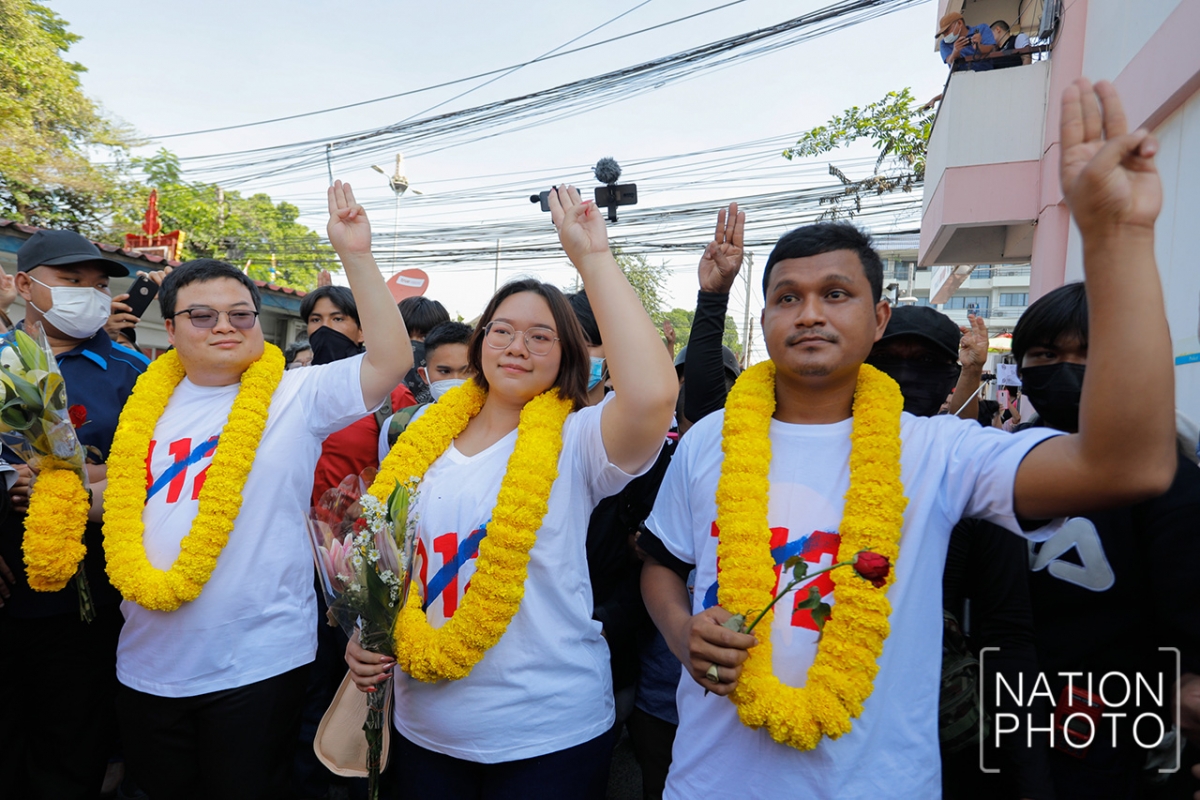  Parit “Penguin” Chiwarak, Panusaya "Rung" Sithijirawattanakul and Chinnawat Chankrachang by Korbphuk Phromrekha.
