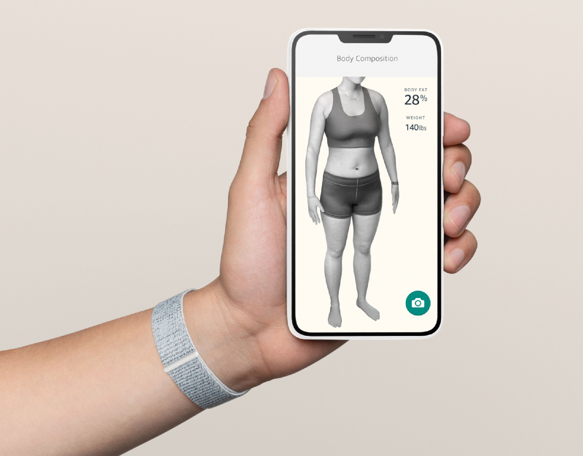 The optional body feature in the Halo app asks you to take four photos of your body in underwear or skintight clothes, and the generates an estimate of your body fat composition and a 3-D model of your body. MUST CREDIT: Amazon.