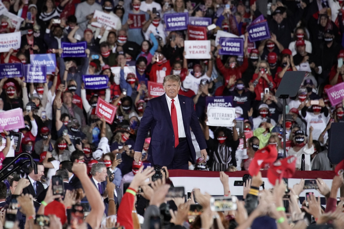 President Donald Trump appears at a rally Oct. 16, 2020 at Middle Georgia Regional Airport in Macon, Ga. MUST CREDIT: Photo by Nicole Craine for The Washington Post