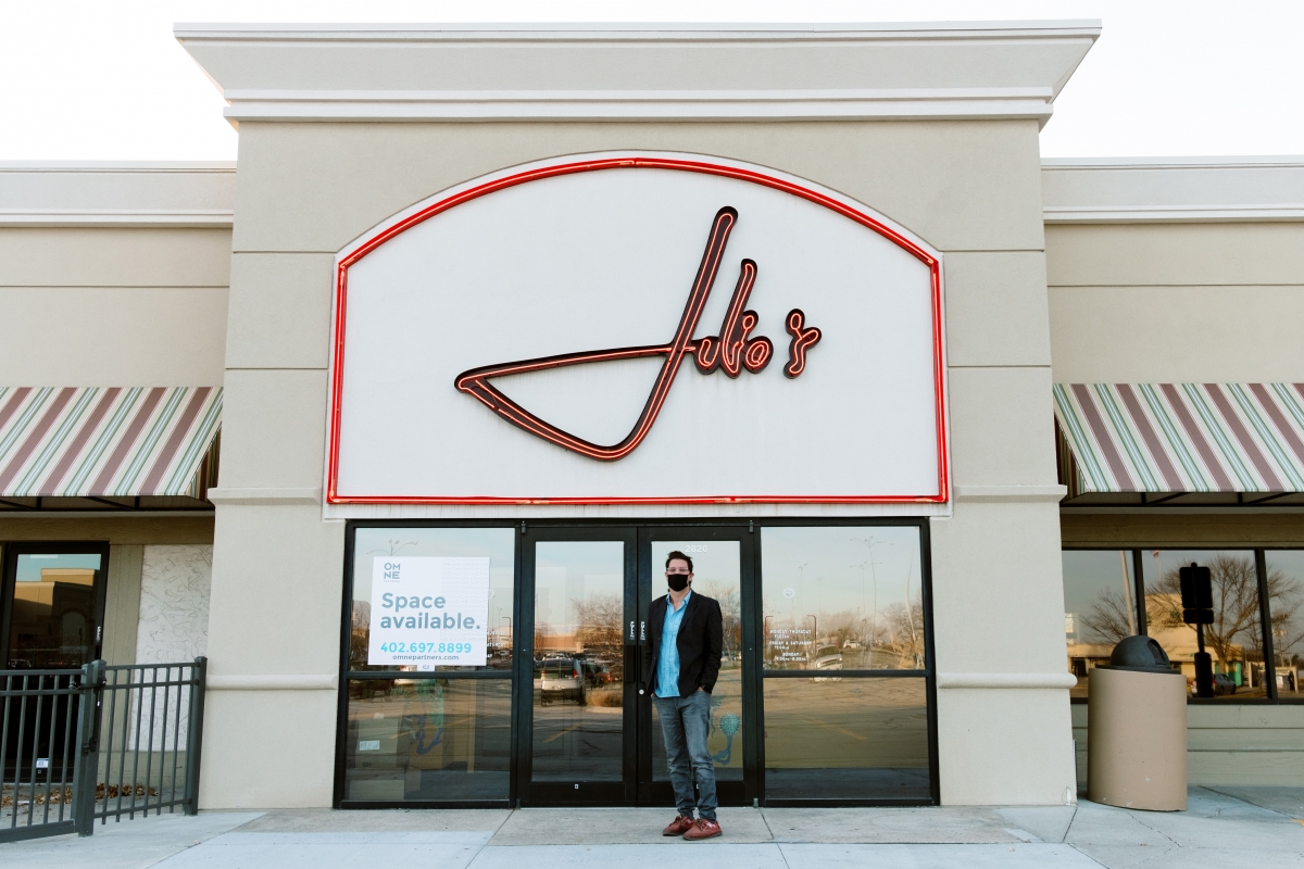 Restaurant owner David Mainelli stands in front of the former location of his family's restaurant, Julio's, in Omaha, Neb., earlier this month. The restaurant group has been a staple in the community since 1977, and announced they were closing their doors in June 2020. MUST CREDIT: Washington Post photo by Carley Scott Fields