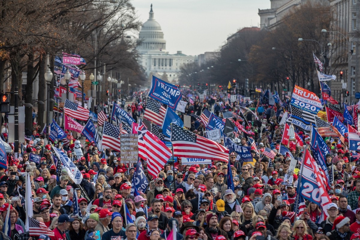 Supporters of President Donald Trump rally in Washington on, Dec. 12, 2020. MUST CREDIT: Photo for The Washington Post by Evelyn Hockstein